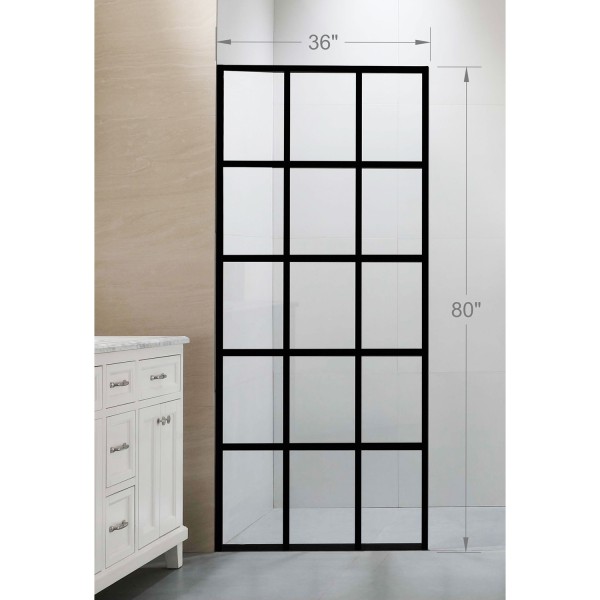 CCPG102MB, FIXED PANEL WITH GRID, SHOWER DOOR , Size: 36" X 80", MATTE BLACK